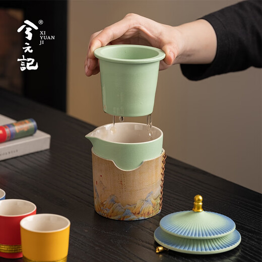 Xiyuanji Forbidden City Cultural and Creative Temple of Heaven tea set for men, fathers, elders, birthday gifts, customers and foreigners commemorative souvenirs. My tea set 7-piece Forbidden City Jiangshan Shaohe gift box set-Yao Qinglu