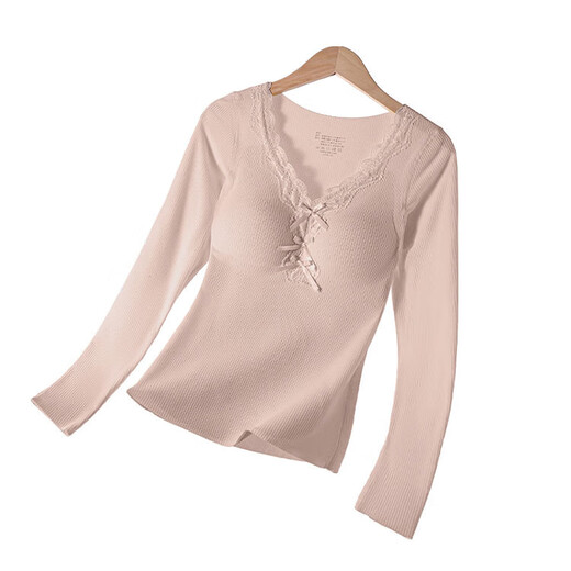 New long-sleeved beautiful back silk wool warm women's with breast pads comfortable slim inner base layer without wearing bra set 8667 Champagne (set) 2XL recommended 140-155Jin Jin equals 0.5kg