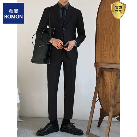 ROMON Korean style two-piece casual suit for men in autumn new handsome professional formal suit suit groomsmen dress apricot single-breasted (can change the size of top or pants alone) S (suit pants) 85-95Jin Jin is equal to 0.5 kg