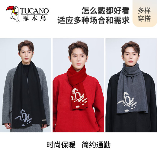 Woodpecker (TUCANO) Year of the Horse limited wool scarf for men's zodiac sign red scarf and scarf for New Year gifts for boys
