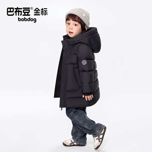 BOBDOG Gold Label Mid-Length Children's Down Jacket Boys and Girls 2025 Winter New Thickened Class A 95 Duck Down Jacket Black High Filled Down Windproof Cuffs 110 Recommended Height 90-100cm