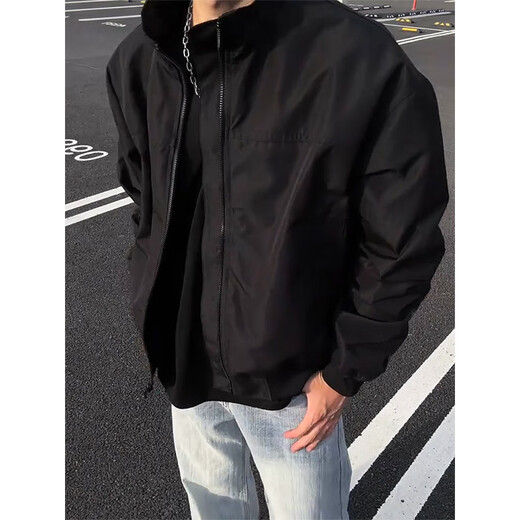 NYING American Workwear Jacket Men's 25 Autumn New Trendy Brand Tough Guy Casual Jacket Large Size Loose Short Top Rock Gray XL (125-140Jin Jin equals 0.5kg)