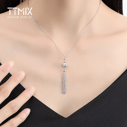TTMIX new Chinese style platinum necklace pt950 platinum set chain women's tassel platinum pendant platinum necklace clavicle chain 4.5-4.7g 40+3cm