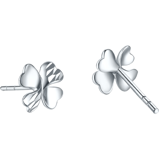Saturday Fortune Four Leaf Clover PT950 Platinum Stud Earrings for Women PT093964 Pair About 1.3g Birthday Gift