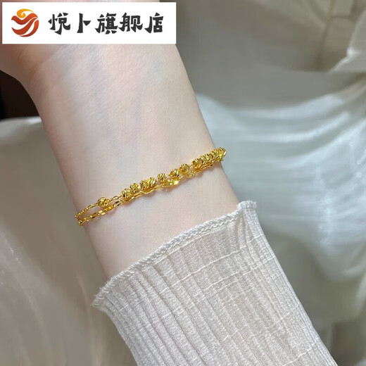 Yue Bu Lao Phoenix 999 gold 24K pure gold broken gold double layer bracelet Xinzhong light luxury pure gold bead bracelet 0.01g same