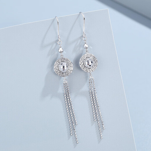 TTMIX Honeycomb Straw Hat Platinum Earrings pt950 Platinum Ear Hook Women's Tassel Platinum Earrings Bohemian Style 4.7-4.9g