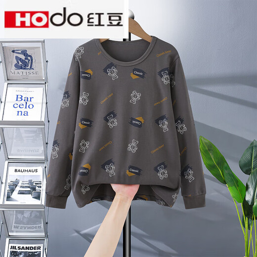 Hongdou (Hodo) fat children's autumn clothes pure cotton thermal tops men's plus size plus size youth student shirts women's and older children's single clothes light gray stripes fat children's tops Hi One size 160 yards Height 142-152 120Jin Jin is equal to 0.5 kg within