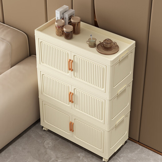 Bangboshi storage cabinet box storage simple wardrobe snack clothes kitchen folding multi-layer installation-free bedside storage cabinet transparent 47CM model 3 layers