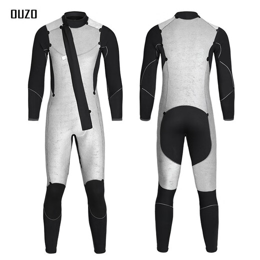 Oeny's new 5/3 wetsuit for men, super elastic, thickened and velvet, cold-proof and warm one-piece wetsuit, jellyfish surfing winter swimsuit, black and gray CR super elastic, long hair mercerized thermal cloth inside S