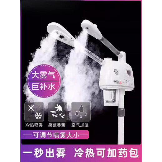 Beauty salon special facial steamer, hot and cold dual spray facial steamer, household steam spa facial hydration nano sprayer, single tube hot spray + blackhead shovel, can be timed and can add medicine pack