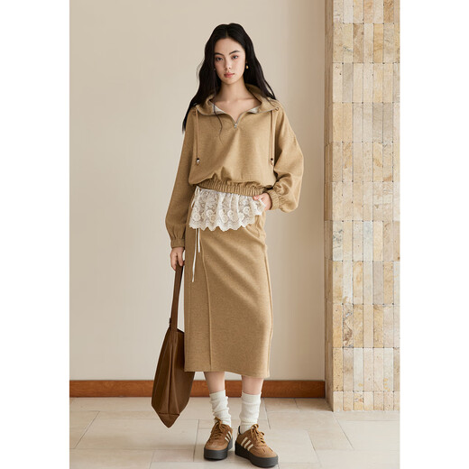 Mystery Show Design Sweatshirt Suit Skirt Women 2025 Autumn and Winter New Women's Korean Style Small Two-piece Set Women Apricot Rice Lace Butt Curtain One Size F