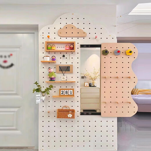 Cat Cave Hole Board Vertical Storage Rack Entry Entrance Solid Wood Shape Wall Hanger Hidden Dressing Mirror Cream White Cloud 120 220cm Solid Wood