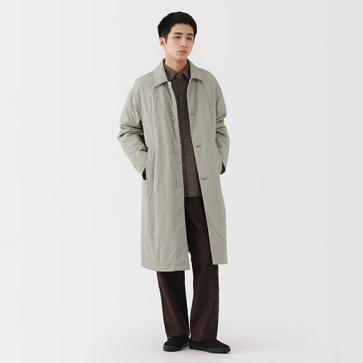 MUJI Men's Stand Collar Coat Windbreaker Jacket Long Sleeve Men's 25 Years Winter Cotton Clothes AD0XKA5A Light Silver Gray S (165/84A)
