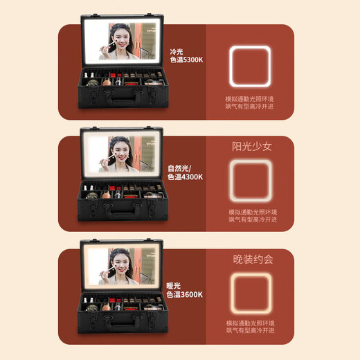 Vipero cosmetic bag with mirror and light and makeup artist makeup box mirror with light 2025 new hand large LED large capacity mirror makeup box