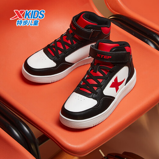 XTEP (XTEP) Children's Campus High Top Classic Air Force One Student Sneakers Black/No. 1 Red 38
