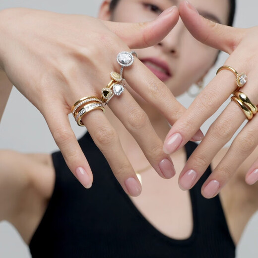 PANDORA double ring ring, pavé gold double ring ring, exquisite and versatile, stackable, birthday gift for girlfriend