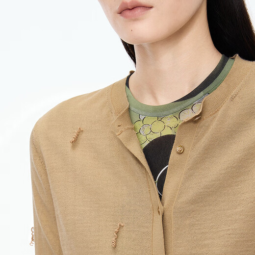 JNBY/Jiangnan Buyi Shopping Mall Same Style 25 Autumn New Arrival Sweater Slim Long Sleeve Cardigan 5P8314000 253/Tea Khaki S