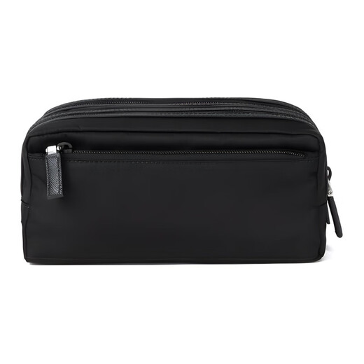 PRADA triangular logo zipper closure, regenerated nylon toiletry bag, men's black basic outfit (bag)