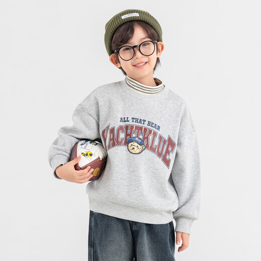 Duojia Bear Print Fake Two-piece Boys' Sweaters Winter Warm and Velvet Bottoming Children's Casual Sports Tops Trendy