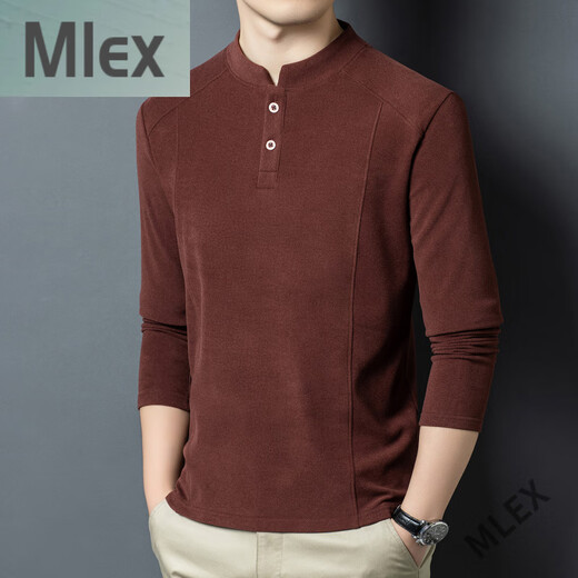 MLEX Xialuo Light Luxury Famous Men's Clothing 2025 Autumn and Winter Double-sided German Velvet Bottoming Shirt Men's Henry Collar Warm and Versatile Long Sleeve Red Brown XL 175 Suitable for 135-145 Jin Jin equals 0.5 kg