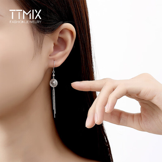 TTMIX Honeycomb Straw Hat Platinum Earrings pt950 Platinum Ear Hook Women's Tassel Platinum Earrings Bohemian Style 4.7-4.9g