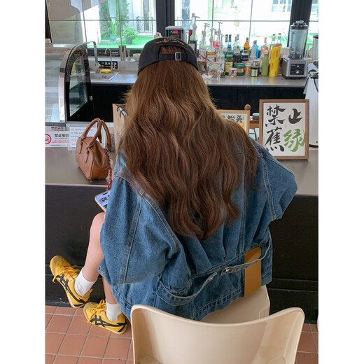 La Chapelle blue washed denim jacket for women 2025 autumn new fashion age-reducing design loose casual versatile jacket blue S 105Jin Jin is equal to 0.5 kg within