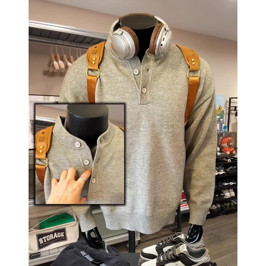 Yiran's new sweater for men in autumn, American Henry, lazy style, cleanfit, fashionable bottoming top for men, light gray XL, recommended 115-140Jin Jin is equal to 0.5 kg
