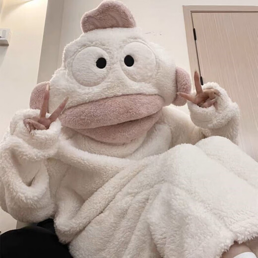 He Jiagong Ugly Fish Parent-child Children's Pajamas A Women's Autumn and Winter Coral Velvet Thickened and Velvet One-piece Couple Home for Boys and Girls White Ugly Fish One-piece Thickened and Velvet Version XL -120-160Jin Jin is equal to 0.5 kg
