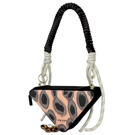 PRADA Customized Cosmetic Bag Flower Pendant Leopard Fashion Ins Style Workwear Niche Design Western Fashion American Handbag Flower Pendant Leopard-Black Panther Pattern Gift Box