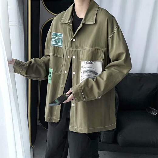 Ye Yuchun Autumn Japanese Spliced ​​Men's Denim Jacket Fashion Student Korean Style Shirt Teen Loose Working Jacket L15885 M (90-105Jin[Jin equals 0.5 kg])
