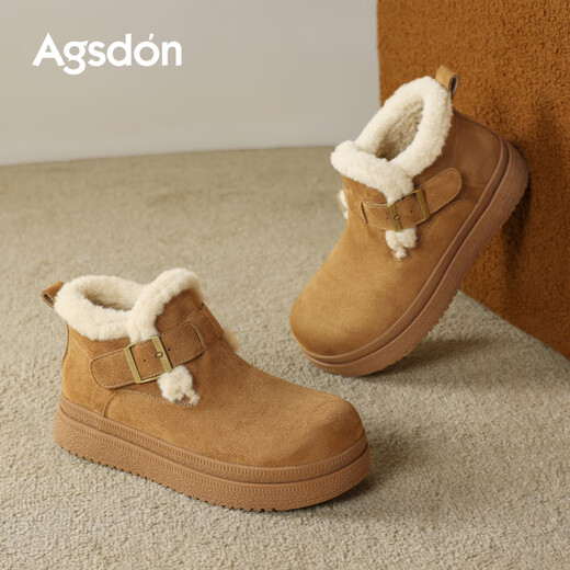 Agsdon snow boots for women in winter new style velvet warm Birkenstock cotton shoes for women thick-soled cotton boots Y154110 Maroon 37