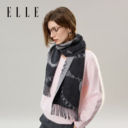 ELLE 100% sheep wool scarf for women autumn and winter fashion new warm jacquard dual-purpose scarf gift box