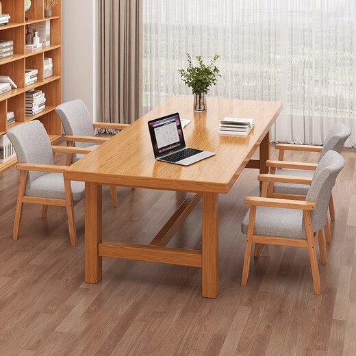 Pine wood legs long desk for living room modern conference table double desktop computer table large board study table single table walnut color 140*60cm
