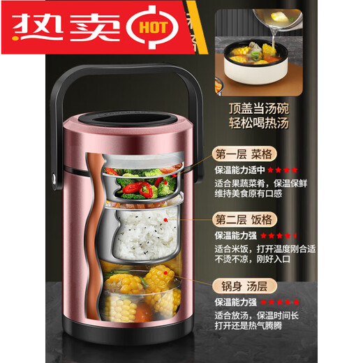 SUPOR Insulated Lunch Box 24-hour Extra Long Insulated Bucket Set Large Capacity Stainless Steel Portable for Work in Winter Thickened 304 Steel True Color 1.8L