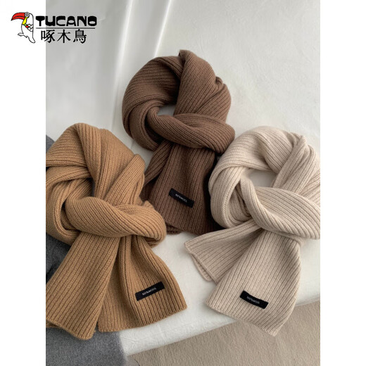 Woodpecker (TUCANO) pure wool scarf for men and women, selected Australian wool solid color knitted warm couple scarf, gray scarf, winter, dark gray, black label pure wool