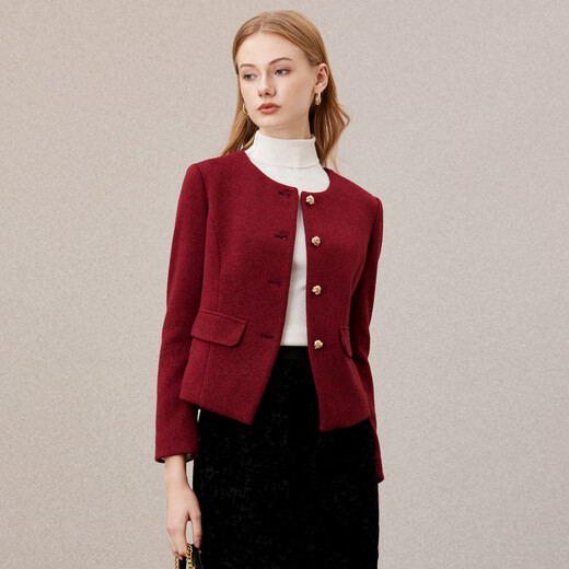 Classic Story (JANE STORY) Classic Story Western style age-reducing small fragrance jacket for women 2025 new autumn fashion short red suit top burgundy XL