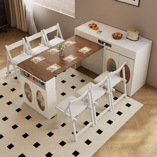 Chennest Island Simple Style Island Table Dining Table and Chairs Retractable Dining Table Island Tea Table Small House All-in-one Table Restaurant Furniture Electric Tea Stove Type Island Table (Black Slate Table Top) + Slide Rail Socket 1.2 Meters One Table Six Chairs-Folding Chair