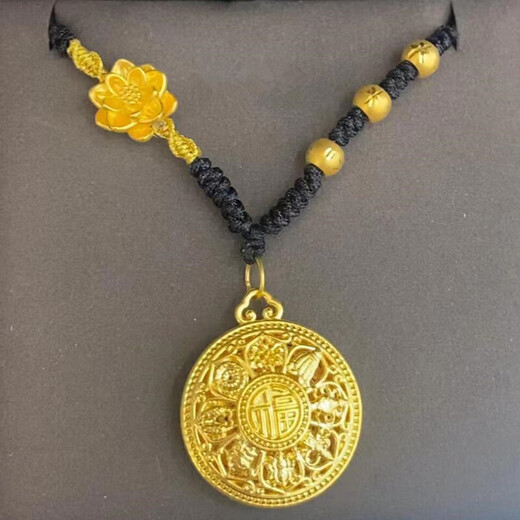 Lianshi quality 18k gold Eight Treasures Compass Pendant New 18K Gold Women's Necklace Ancient Method Inherited Alloy Fu Brand Braided Rope Eight Treasures Compass Pendant + Classic Black Rope