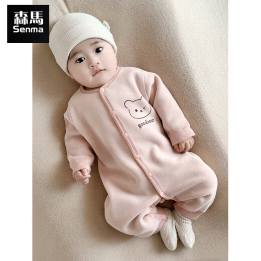 Semir children's warm velvet jumpsuit for spring, autumn and winter, warm velvet outdoor clothing for boys and girls, baby indoor rompers, beige warm velvet edged jumpsuit 66cm