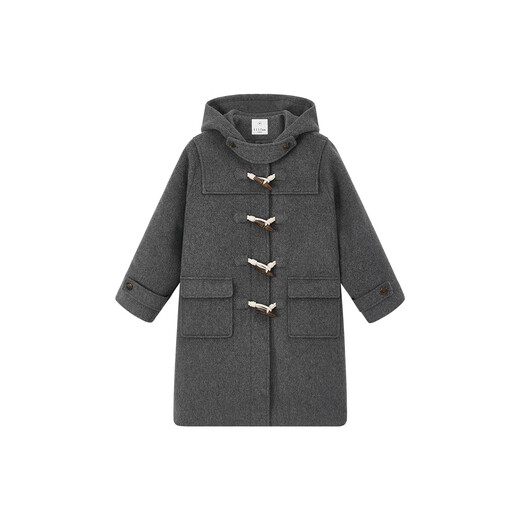 ELLE KIDS 50% wool coat French preppy style autumn and winter hooded temperament girls mid-length loose woolen coat
