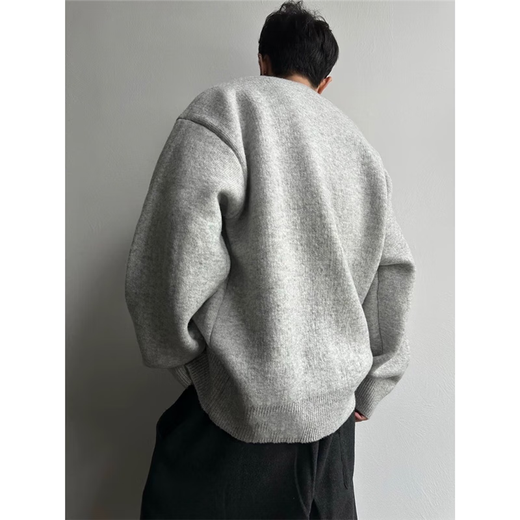 Jufeng light gray Henry collar velvet sweater men's autumn and winter lazy style high-end knitted sweater thickened American polo gray velvet upgraded model 95% users choose 2XL