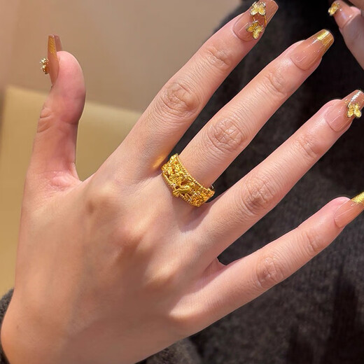 Qingyi gold magpie climbing ring for women, new style, 999 solid gold inlaid retro closed ring, birthday gift for girlfriend, 13 circle size, gold about 2.4g-2.5g