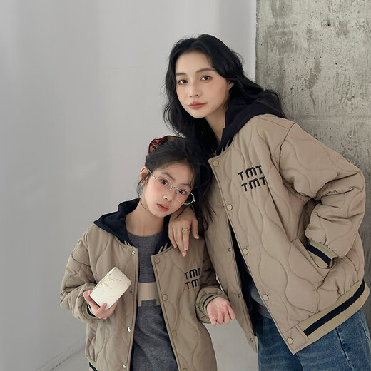G.duck children's clothing parent-child clothing family of three or four family clothing children's jacket autumn and winter boys and girls baseball uniforms Korean fashion TMT cotton coat khaki 165 S