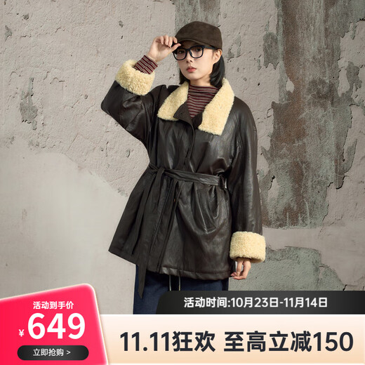 Nishimachi Village House (SETIROM) Retro Feeling Leather Jacket Women's 2025 Winter New Plush Mid-Length Style Outerwear XHAD10016 Dark Coffee One Size