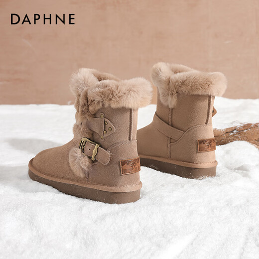 Daphne snow boots for women 2025 winter new style plus velvet gray bread mid-calf thick-soled short boots genuine leather cotton shoes short boots