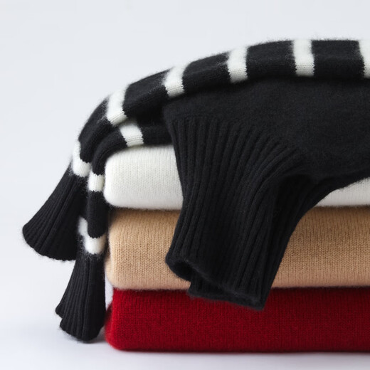 Pash Qingcang Cashmere Sweater Women's 100% Cashmere Autumn and Winter Turtleneck 400g Thickened Loose Sweater 83 Classic Black L