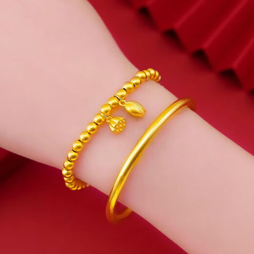 Quan Yin 2025 Yue Sha Gold Bracelet Women's Simulation Ancient Method Bracelet Heritage Solid Wedding Gift Bracelet Head 5mm Bracelet 56 Inner Diameter + Bracelet Combo Set