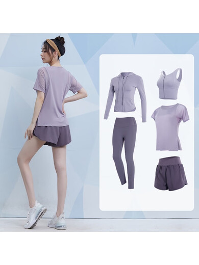 Fanstick Fanstick Yoga Wear Suit Women's Summer Running Pilates Training Sports Top Fashionable Maroon Coco Five-Piece Set tc62898綶极速出账 S