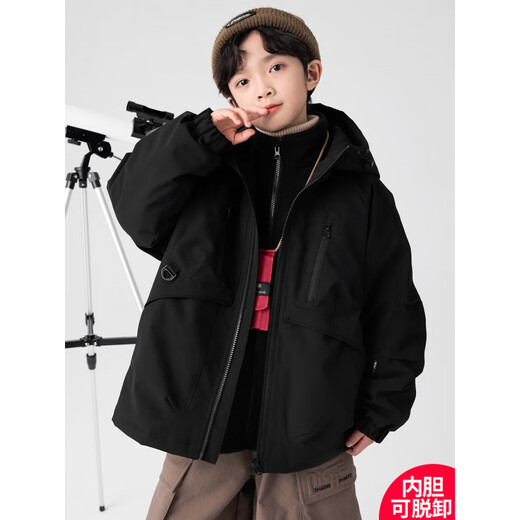 Burwilde International Brand Boys Autumn Jacket 2025 New Detachable Three-in-One Medium and Big Boys Autumn Black 170 cm