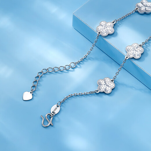 Luxury beads PT950 sparkling five-petal flower platinum bracelet, fashionable and light luxury, gift for girlfriend 6.78g